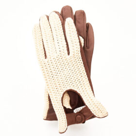 Käsineet, verkkoselkä, valkoinen ja konjakki