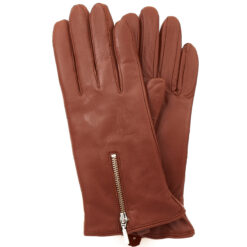 Naisten vetoketjulliset lammasnappa käsineet, villavuori, konjakki